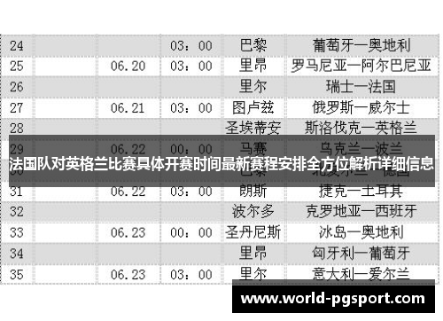 法国队对英格兰比赛具体开赛时间最新赛程安排全方位解析详细信息 法国队对英格兰比赛具体开赛时间最新赛程安排全方位解析详细信息